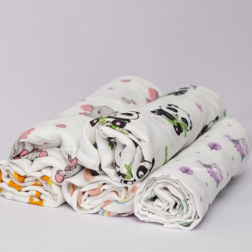 Ultra - Soft Muslin Baby Swaddle - Set of 5 | GOTS Certified – Baby Swaddle on Brown Living™. SKU: SWADOWLGFELPANRNB5. Img 1.