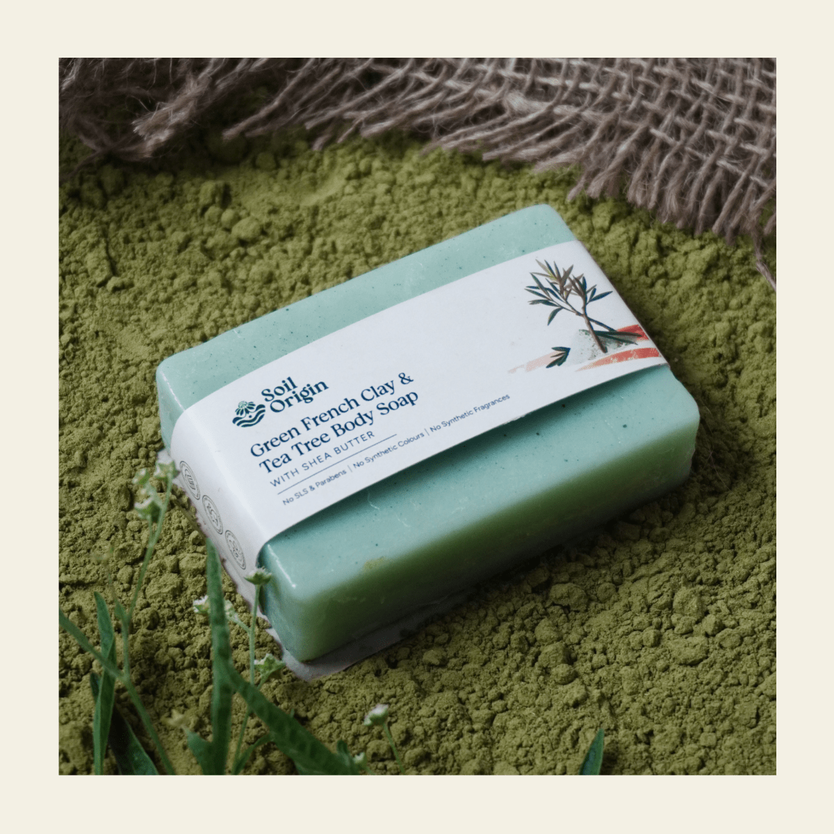Green French Clay & Tea Tree Soap | Shea Butter | No SLS | Handmade Soap | 100% Natural | 100g | Verified Sustainable by Brown Living™