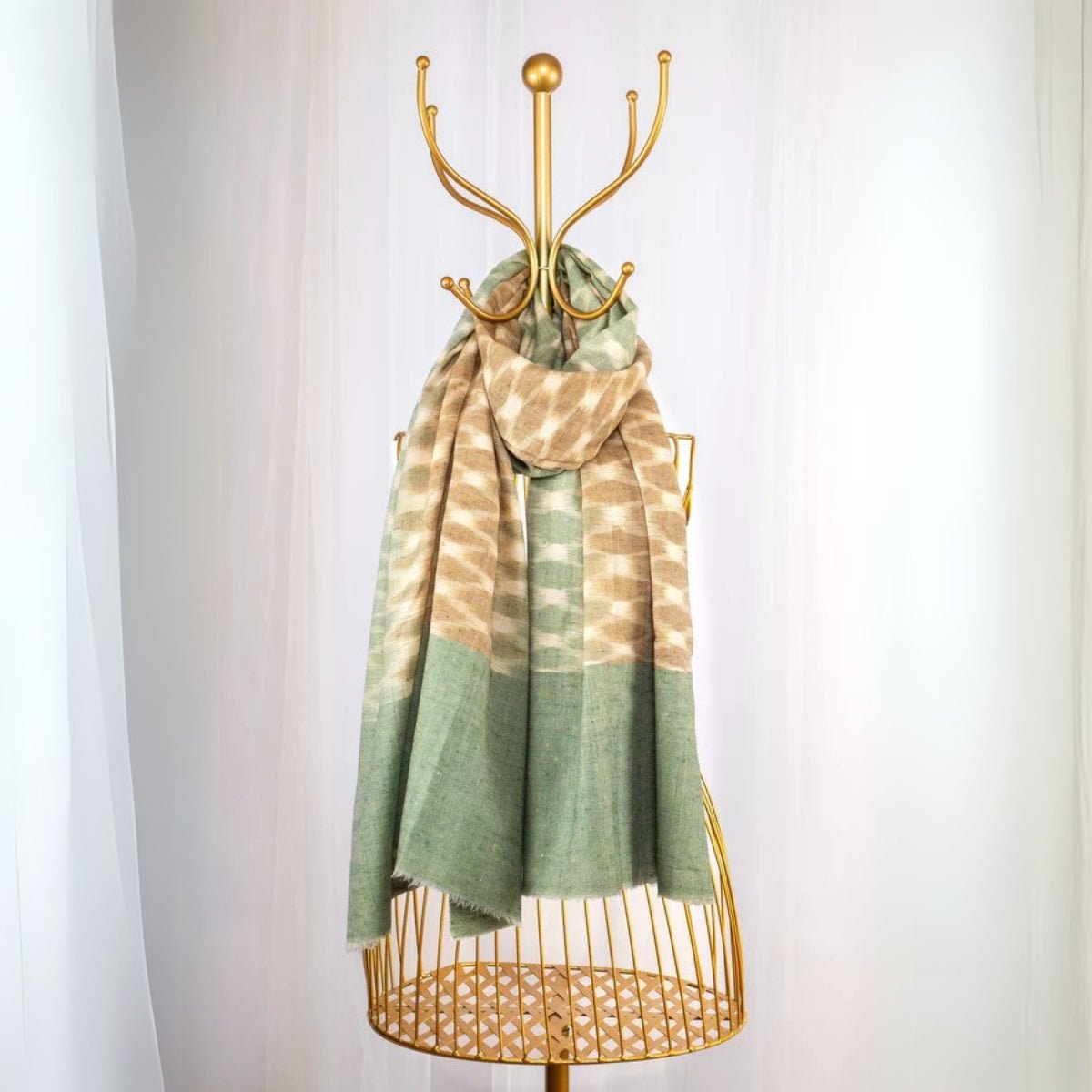 Green Pure Pashmina Scarf - Ikat | Verified Sustainable by Brown Living™
