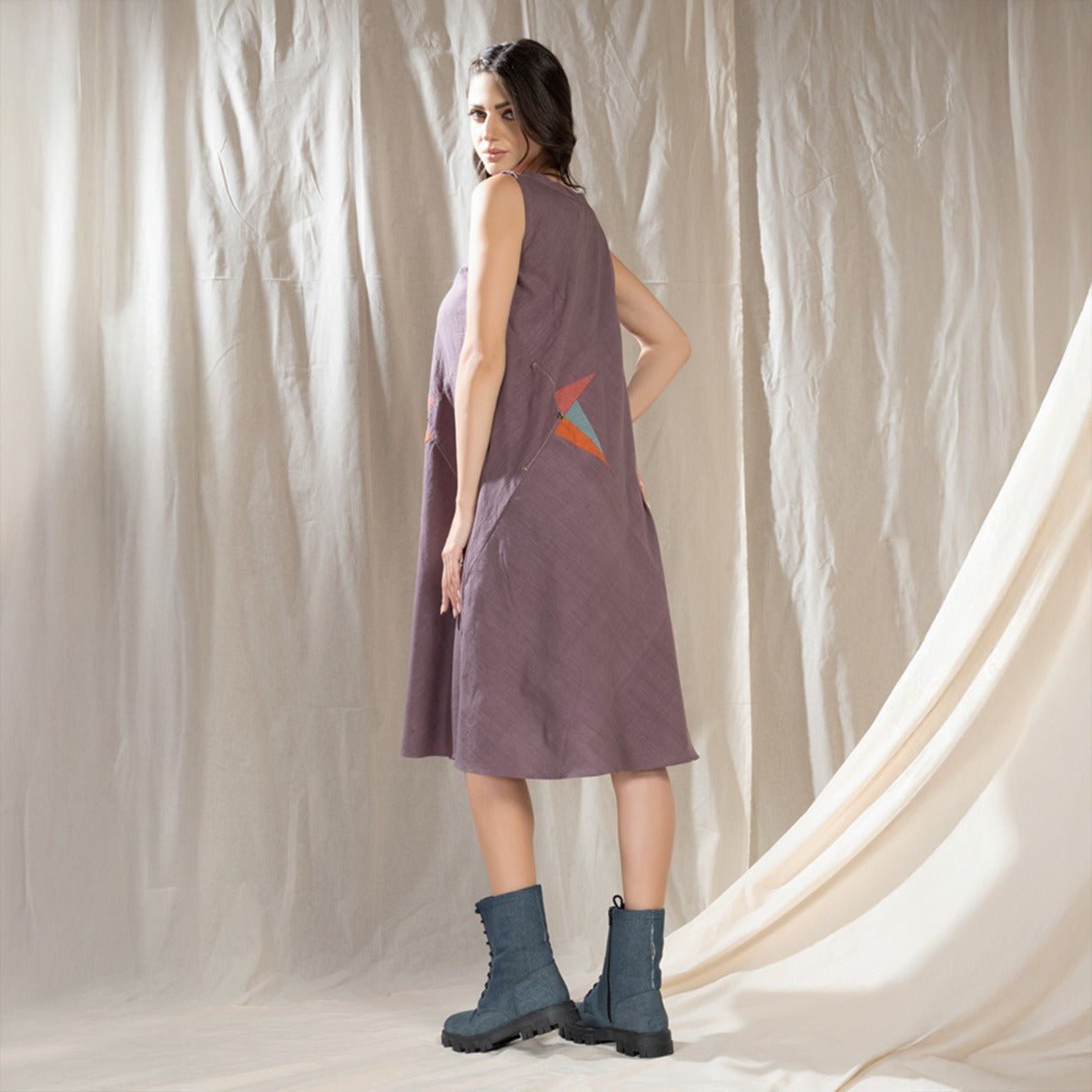 Grey Triangular Tales Knee Length Dress | Verified Sustainable by Brown Living™