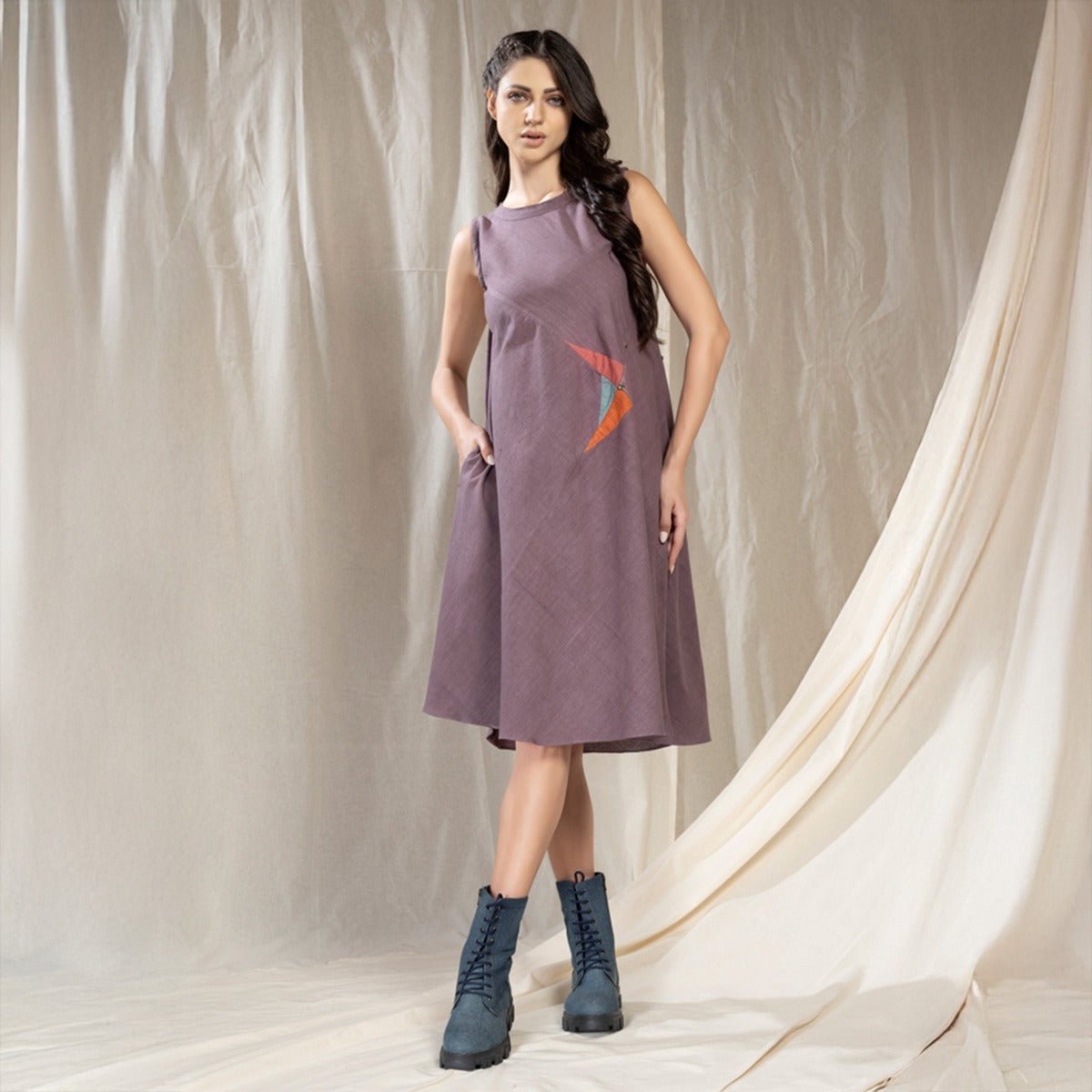 Grey Triangular Tales Knee Length Dress | Verified Sustainable by Brown Living™