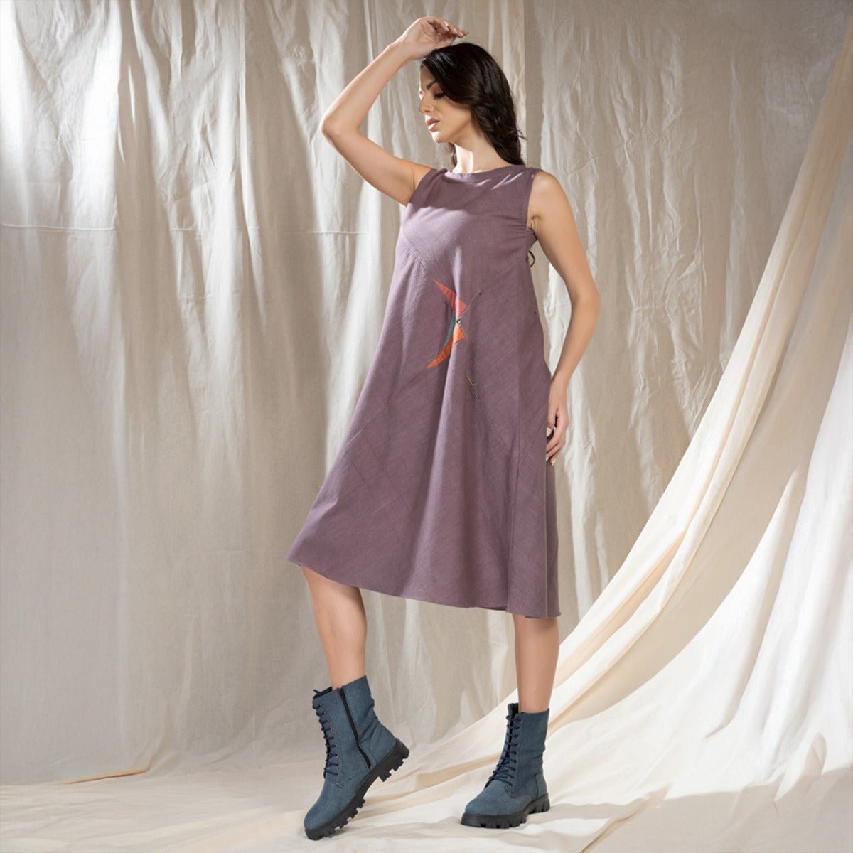 Grey Triangular Tales Knee Length Dress | Verified Sustainable by Brown Living™