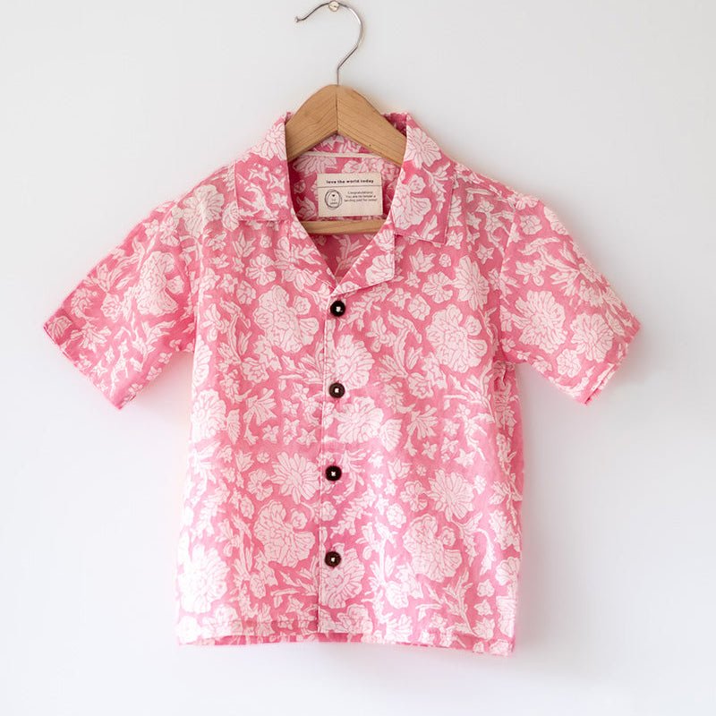 Groove - Pink Floral Hand Block Print Boys Shirt | Verified Sustainable by Brown Living™
