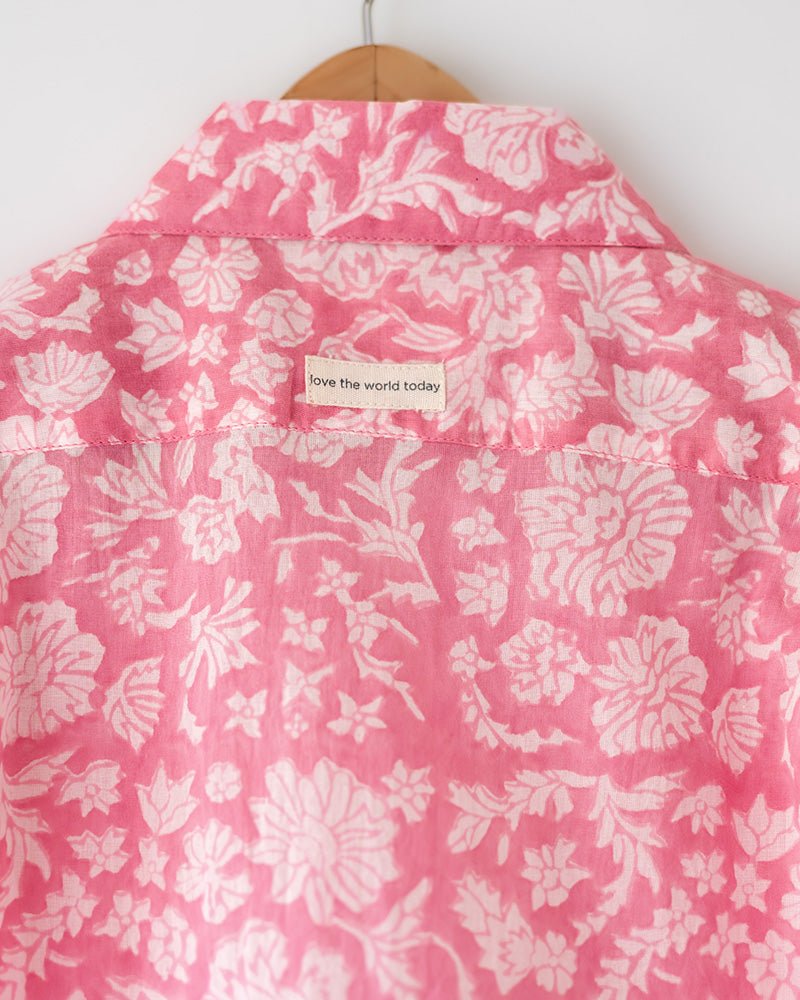 Groove - Pink Floral Hand Block Print Boys Shirt | Verified Sustainable by Brown Living™