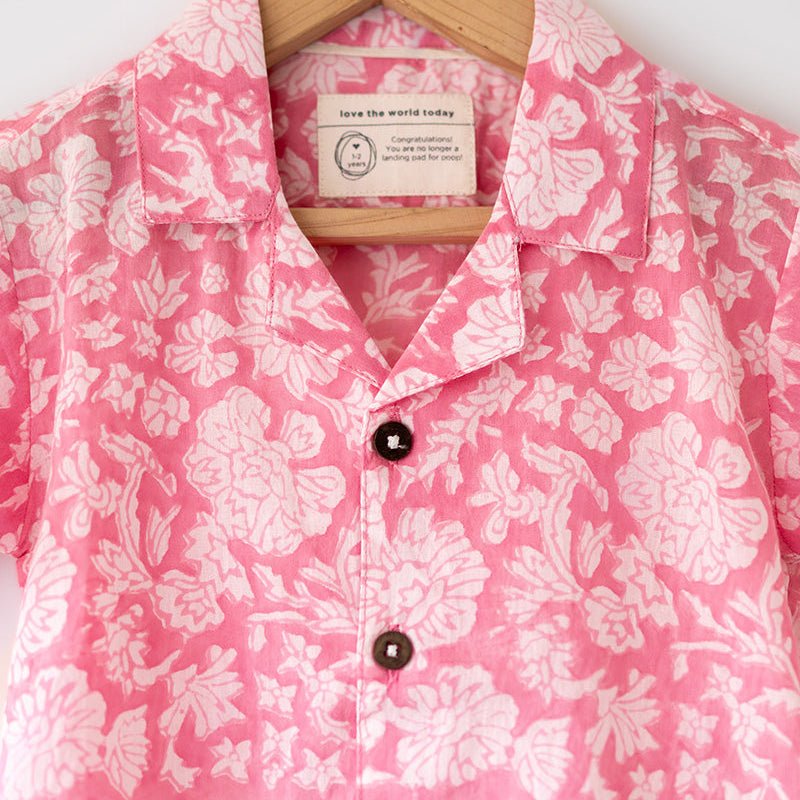 Groove - Pink Floral Hand Block Print Boys Shirt | Verified Sustainable by Brown Living™