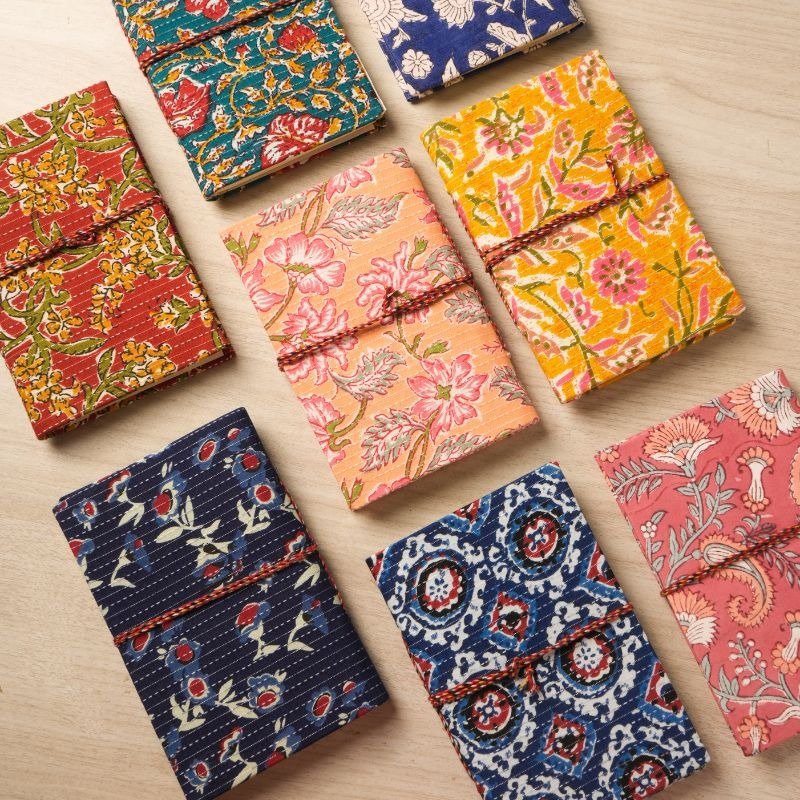 Hand - Block Printed Pocket Diary Set | Handmade Paper – Notebooks & Notepads by Ecokari available on Brown Living™. Set of 2 . SKU: EK017 - 3. Img 1.