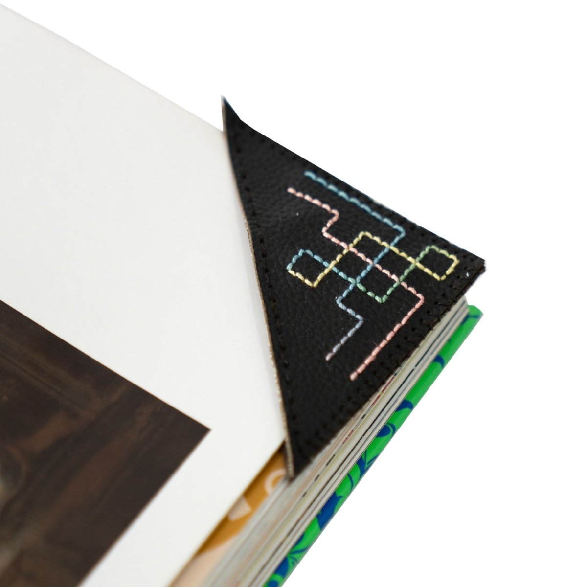 Hand Embroidered Corner Triangular Bookmark for Booklovers – Bookmarks on Brown Living™. SKU: BT001. Img 3.