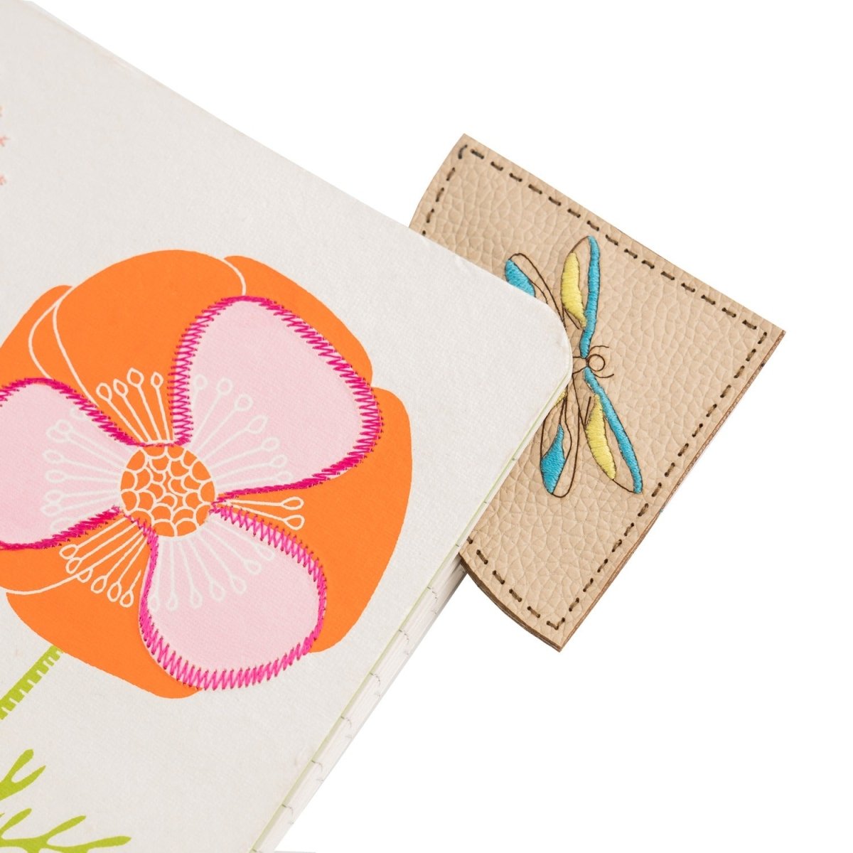 Hand Embroidered Dragonfly Corner Triangular Bookmark for Booklovers – Bookmarks on Brown Living™. SKU: BT008A. Img 2.