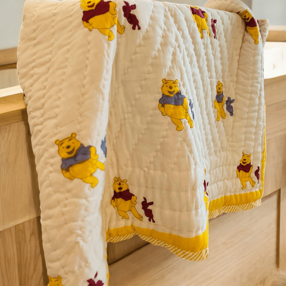 Handblocked Pooh Print Cotton Kids Blanket – 3.3x5ft | Verified Sustainable by Brown Living™