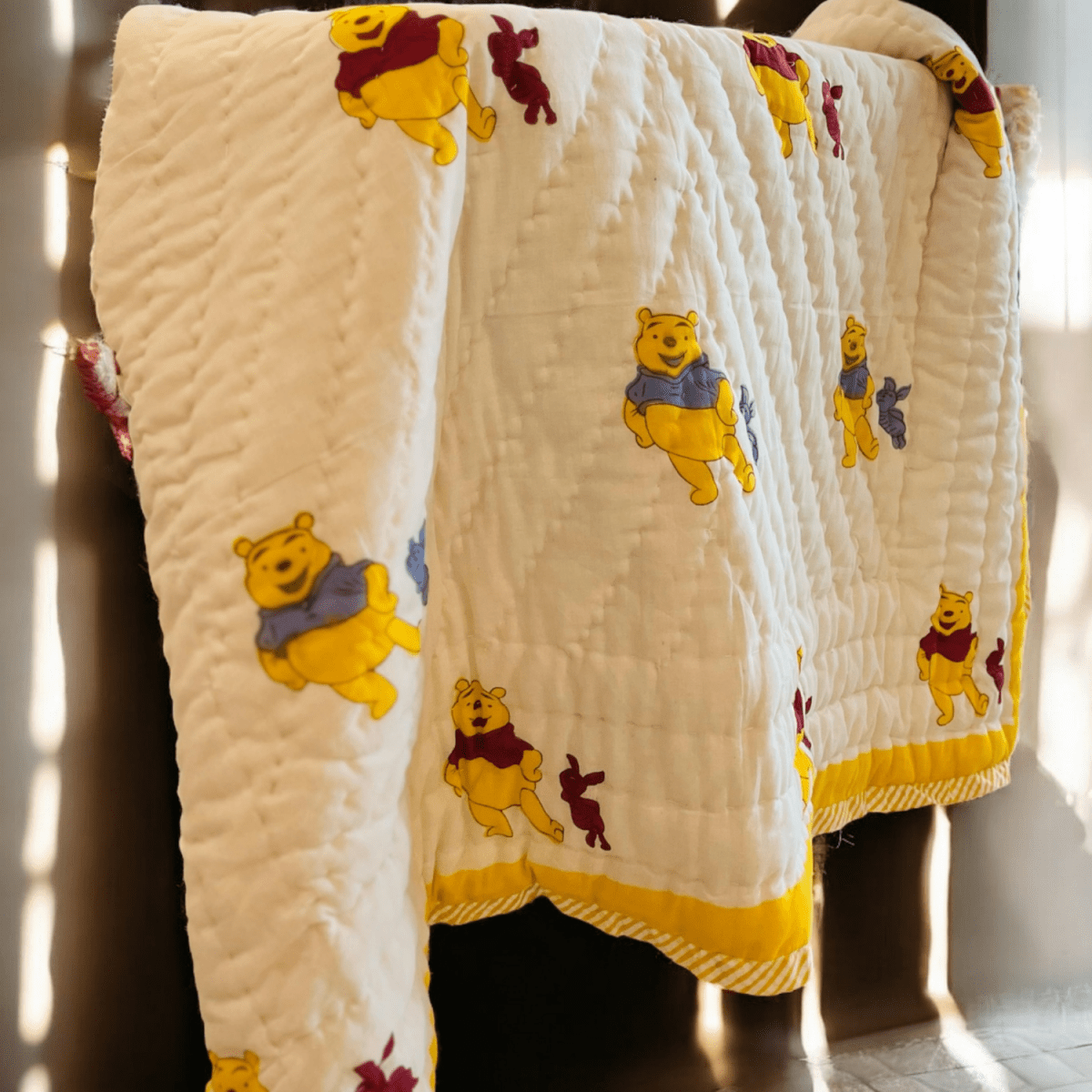 Handblocked Pooh Print Cotton Kids Blanket – 3.3x5ft | Verified Sustainable by Brown Living™