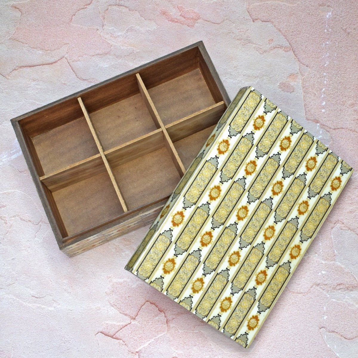 Handcrafted Pattern Tea Box – Organizers on Brown Living™. SKU: MJ00105BX. Img 2.