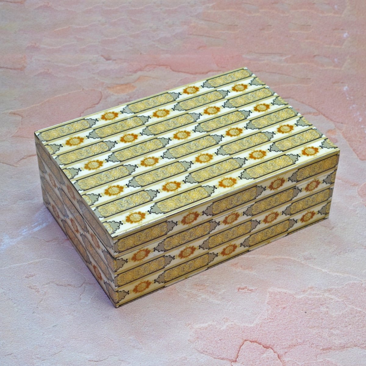 Handcrafted Pattern Tea Box – Organizers on Brown Living™. SKU: MJ00105BX. Img 1.