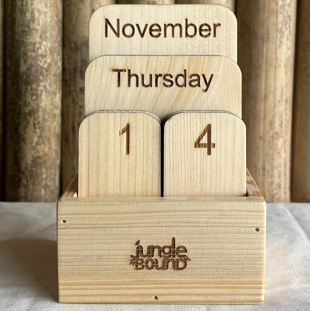 Handcrafted Wooden Perpetual Calendar – Reusable Desk Calendar – Calendars on Brown Living™. SKU: BL - JB - 13. Img 2.