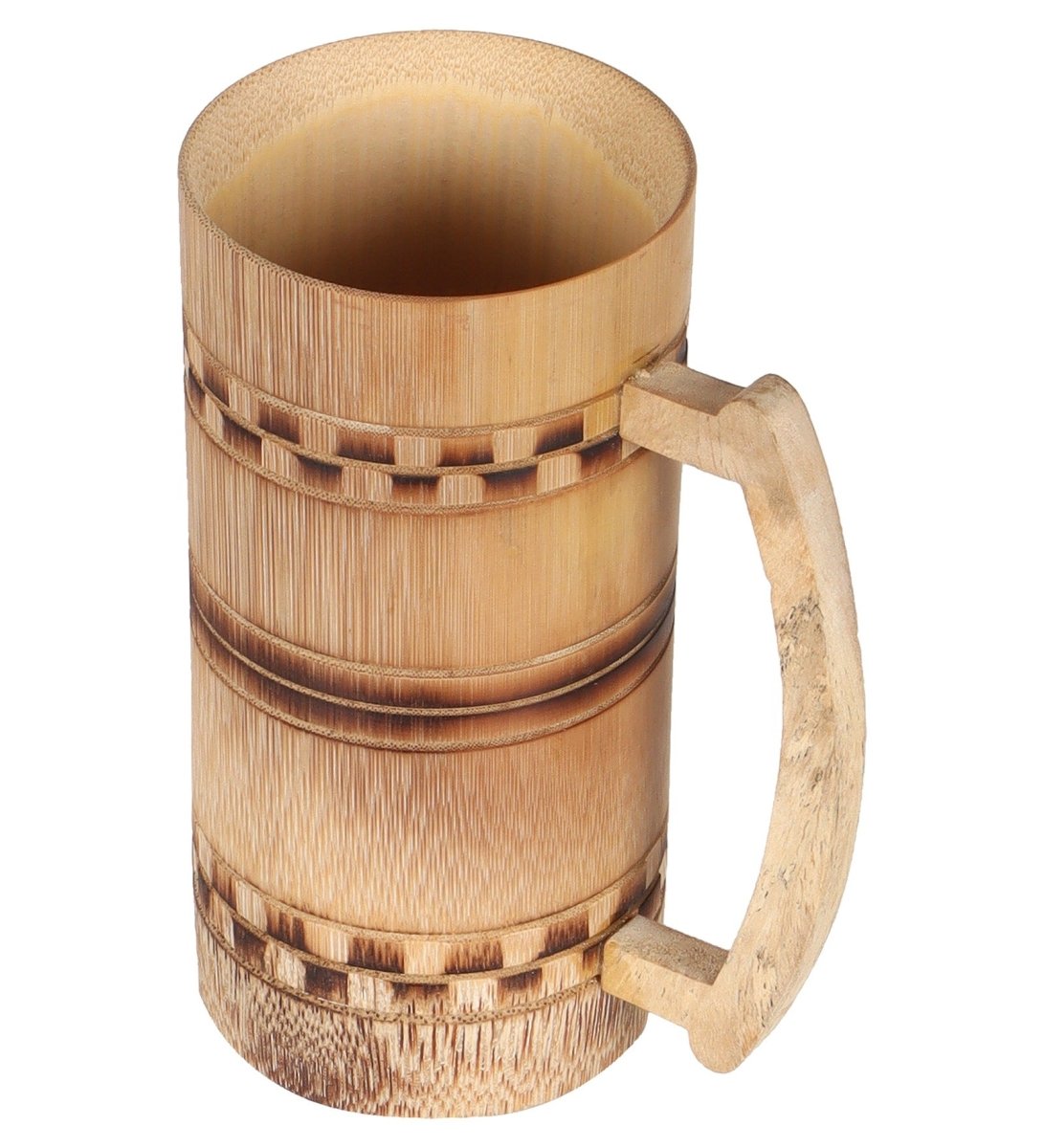 Handmade Bamboo Beer Mug - Smoked Finish and Checkered Design (Set of 2) – Kitchen Organizers on Brown Living™. SKU: SK - BBM - CD - 02 - SF. Img 4.