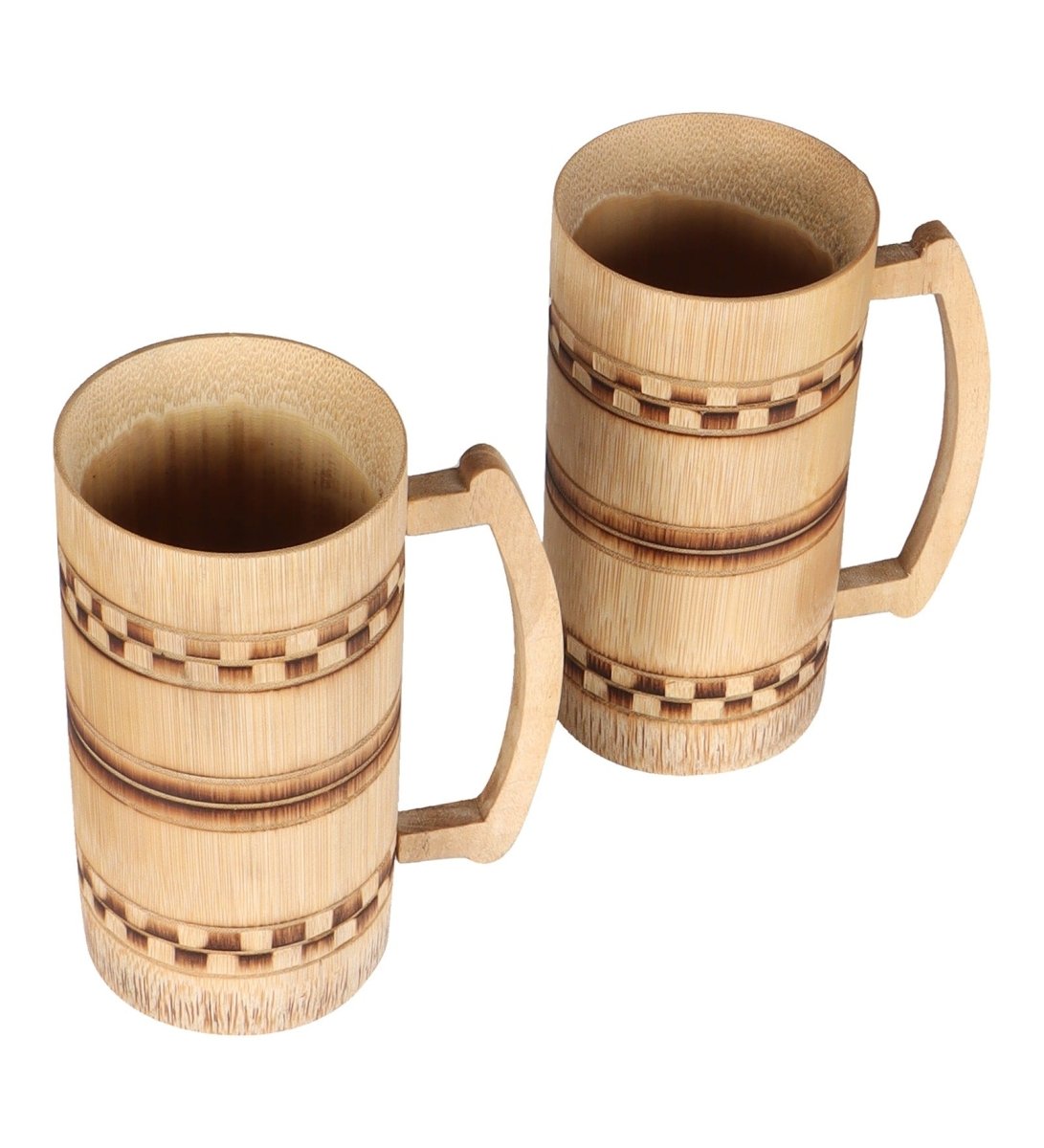 Handmade Bamboo Beer Mug - Smoked Finish and Checkered Design (Set of 2) – Kitchen Organizers on Brown Living™. SKU: SK - BBM - CD - 02 - SF. Img 2.