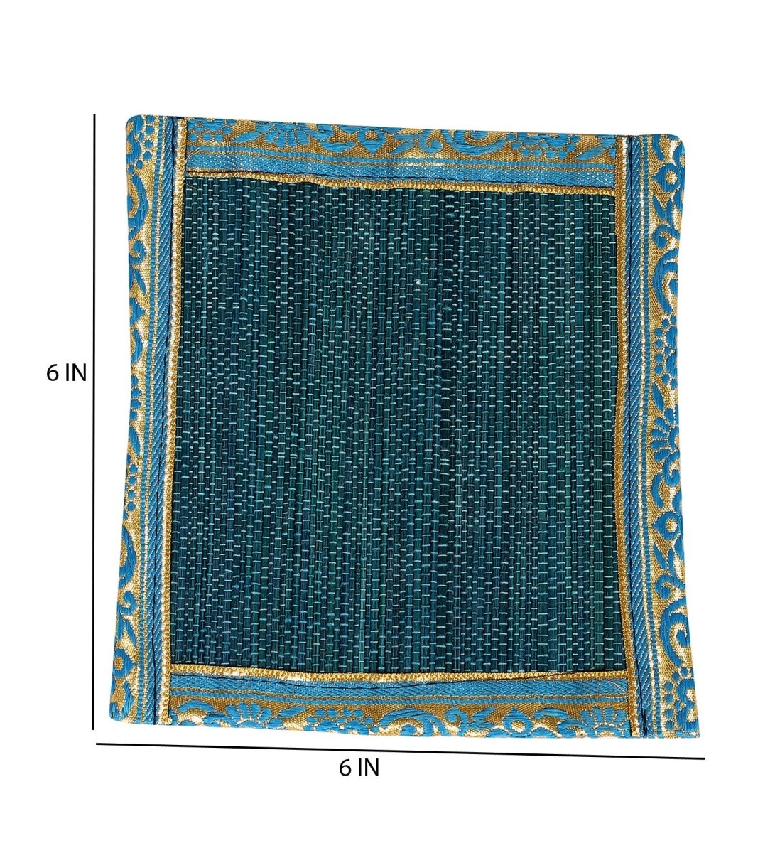Handmade Bamboo Dining Mat Set with Zari Border - Set of 13 – Table Linens on Brown Living™. SKU: SK - BDM - FS - 13 - BL. Img 7.