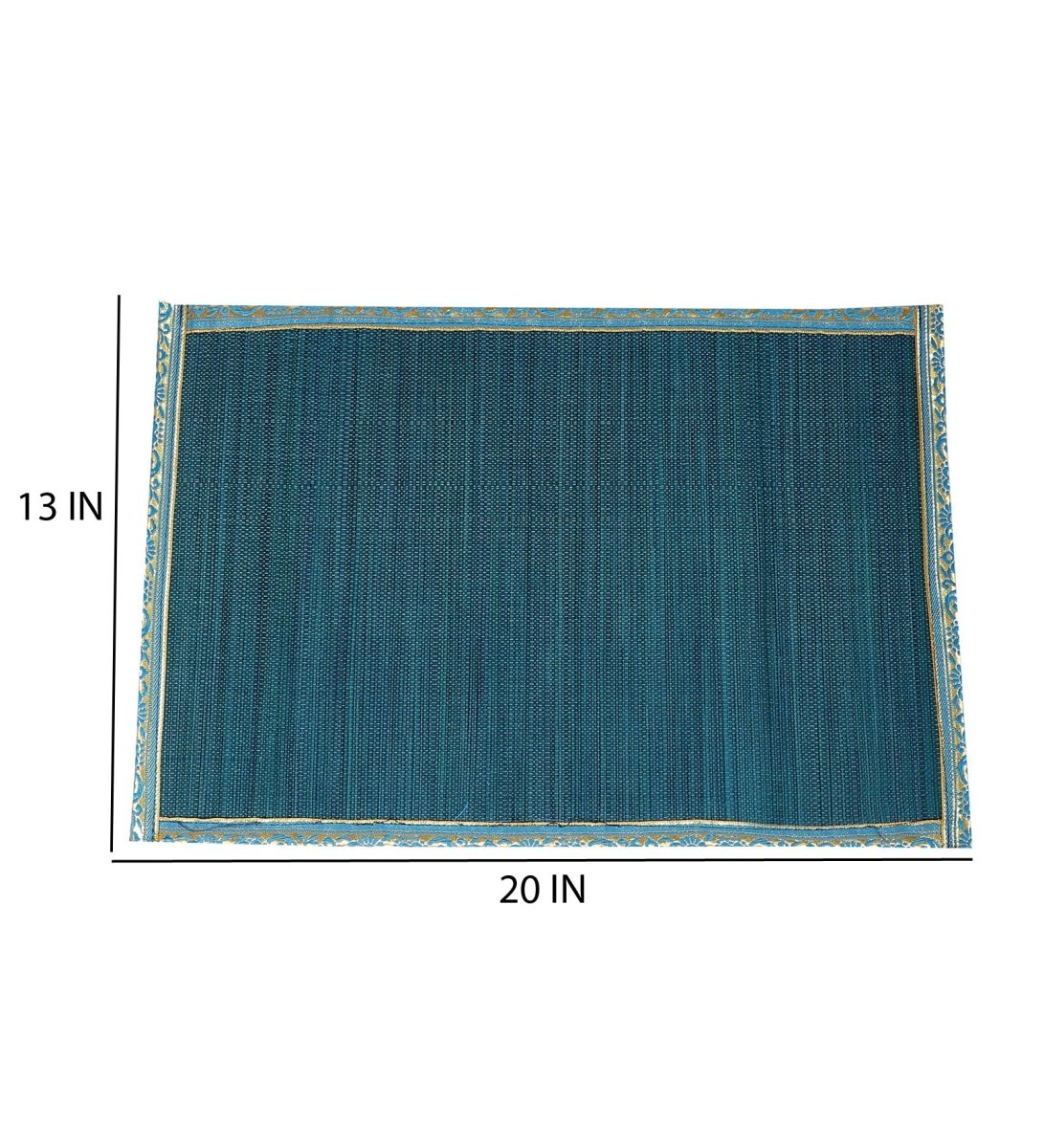 Handmade Bamboo Dining Mat Set with Zari Border - Set of 13 – Table Linens on Brown Living™. SKU: SK - BDM - FS - 13 - BL. Img 6.