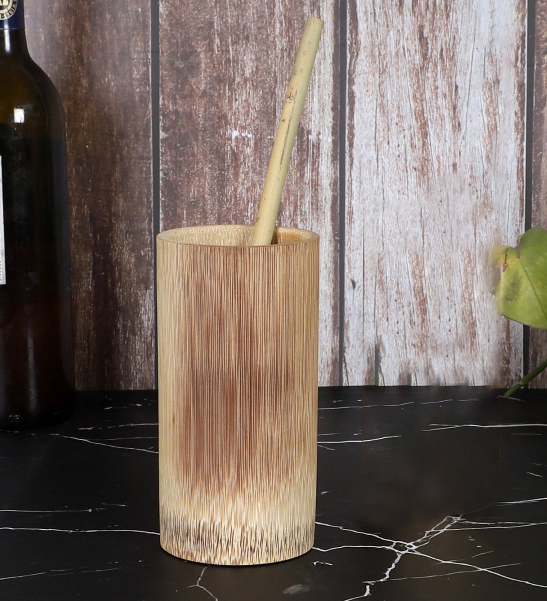 Handmade Bamboo Juice Glass with Straw – 7 Inch (Set of 2) – Kitchen Organizers on Brown Living™. SKU: SK - BGL - TD - 07 - BF. Img 3.