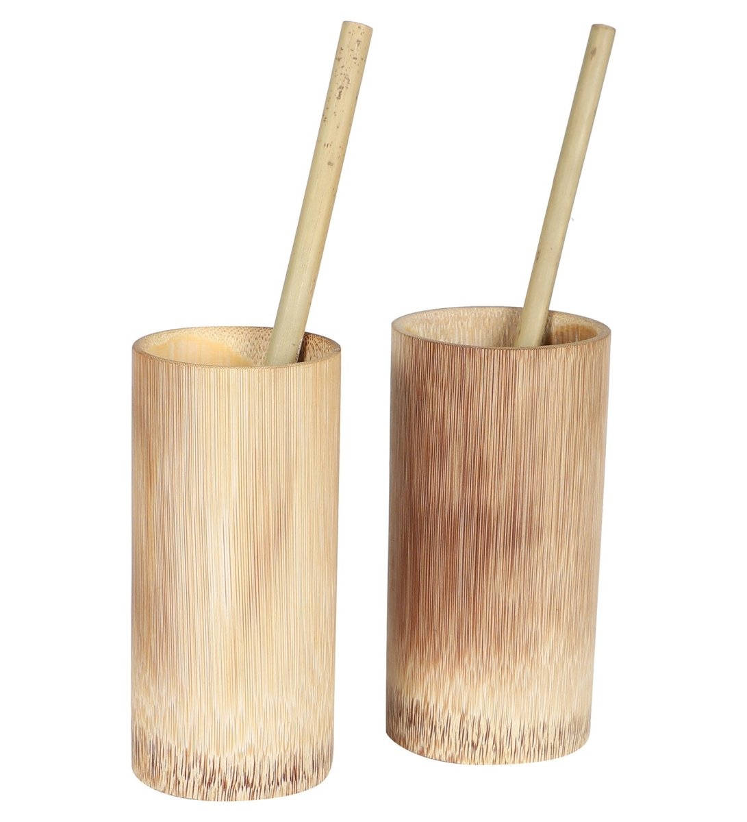 Handmade Bamboo Juice Glass with Straw – 7 Inch (Set of 2) – Kitchen Organizers on Brown Living™. SKU: SK - BGL - TD - 07 - BF. Img 1.