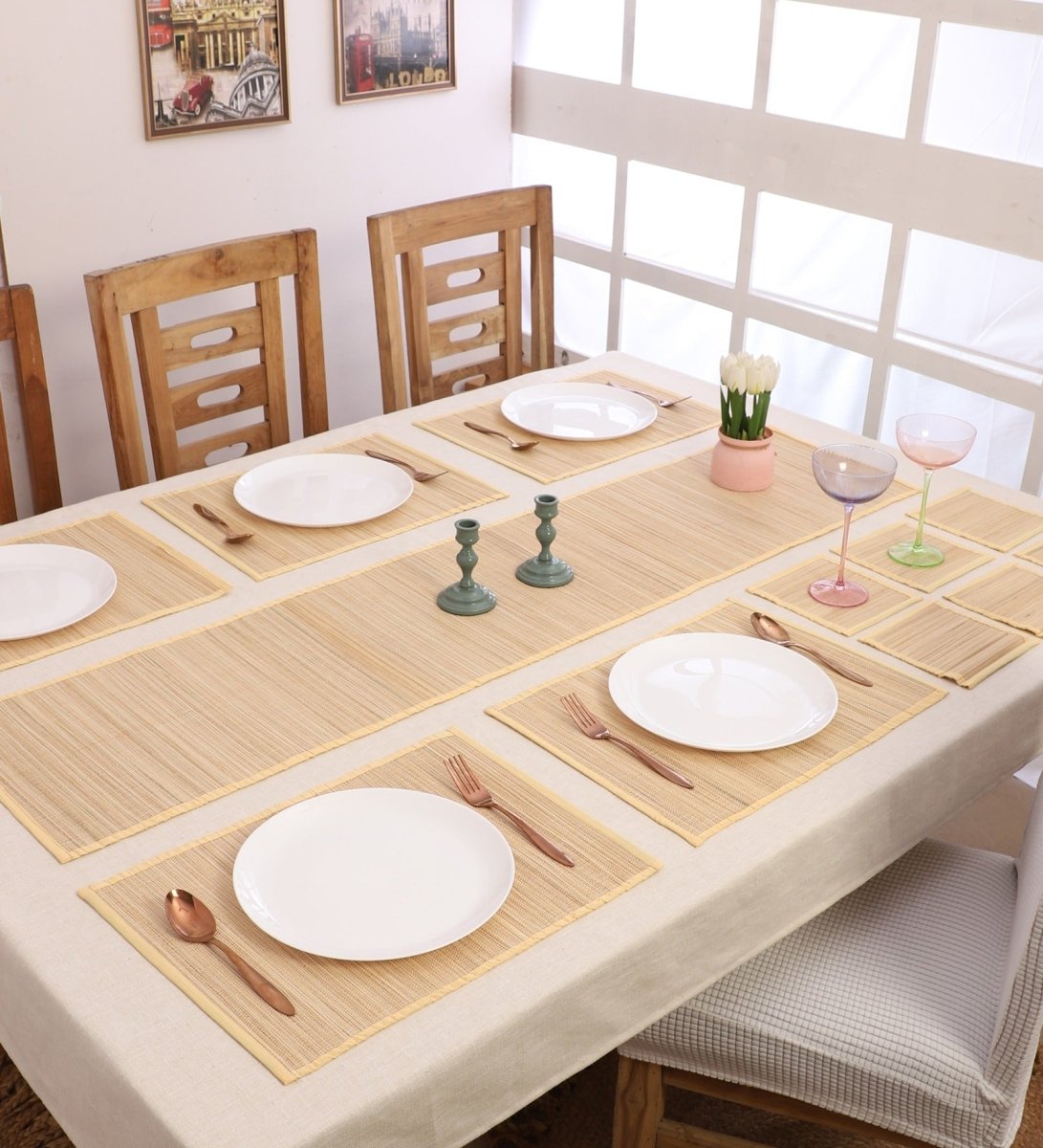 Handmade Bamboo Plain Dining Mat – Set of 13 – Table Linens on Brown Living™. SKU: SK - BDM - RG - 13 - BG. Img 1.
