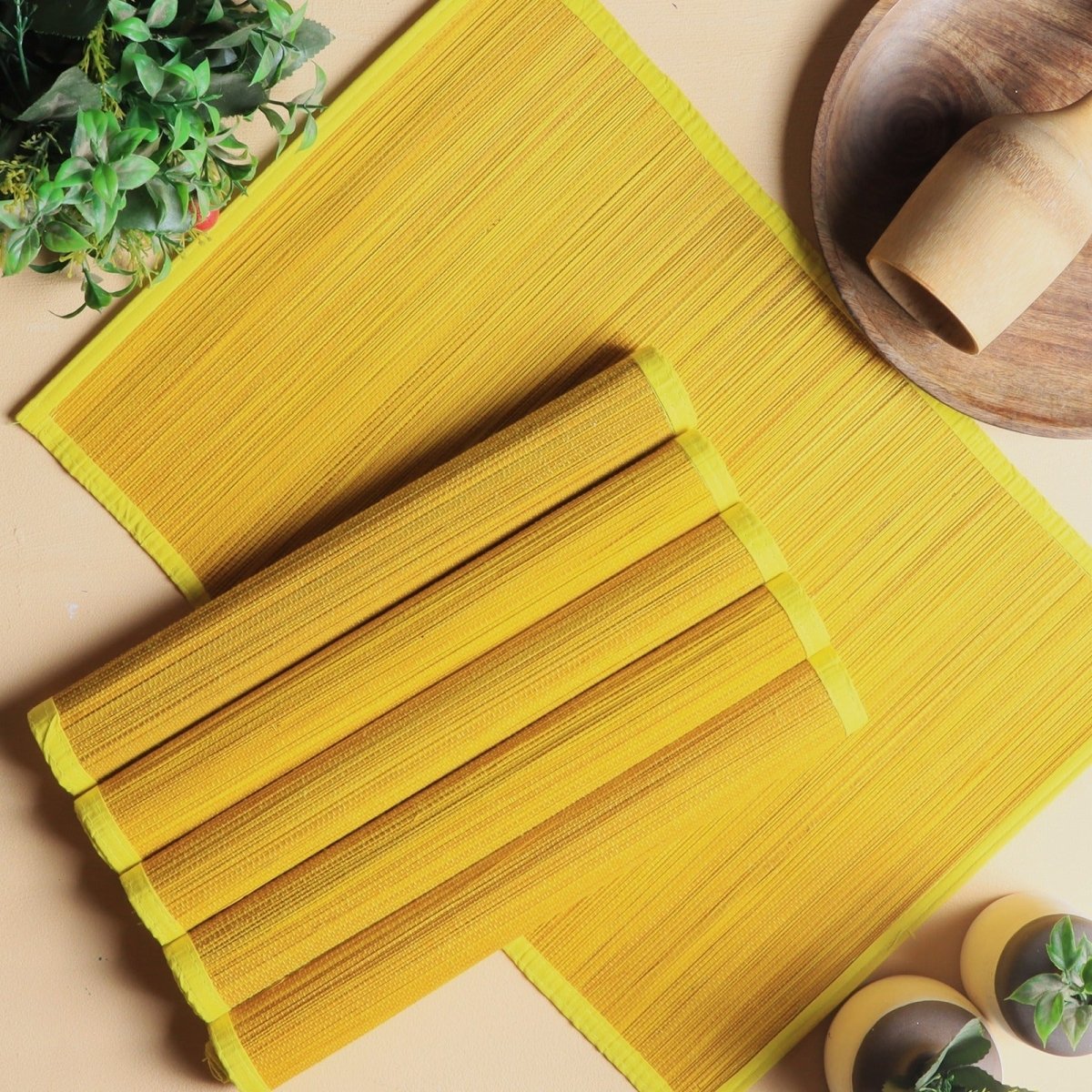 Handmade Bamboo Plain Placemats – Set of 6 – Table Linens on Brown Living™. SKU: SK - BPM - RG - 06 - YL. Img 7.