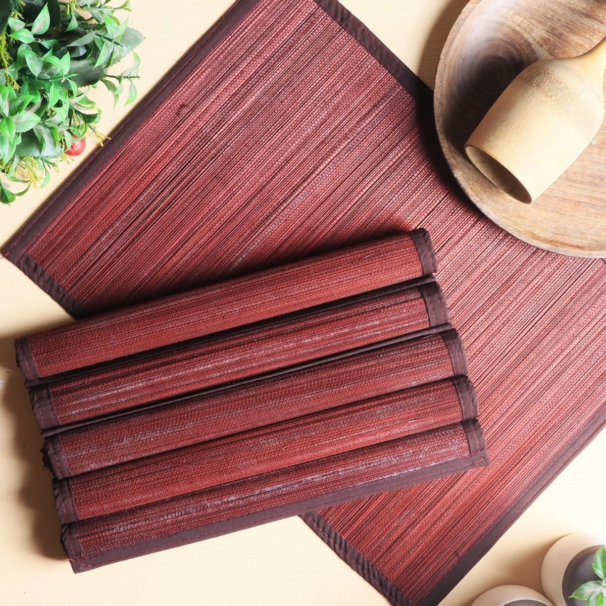 Handmade Bamboo Plain Placemats – Set of 6 – Table Linens on Brown Living™. SKU: SK - BPM - RG - 06 - BR. Img 1.