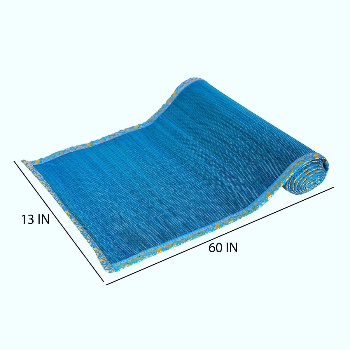 Handmade Bamboo Table Runner With Zari Border – Table Linens on Brown Living™. SKU: SK - BTR - FS - 01 - BL. Img 2.