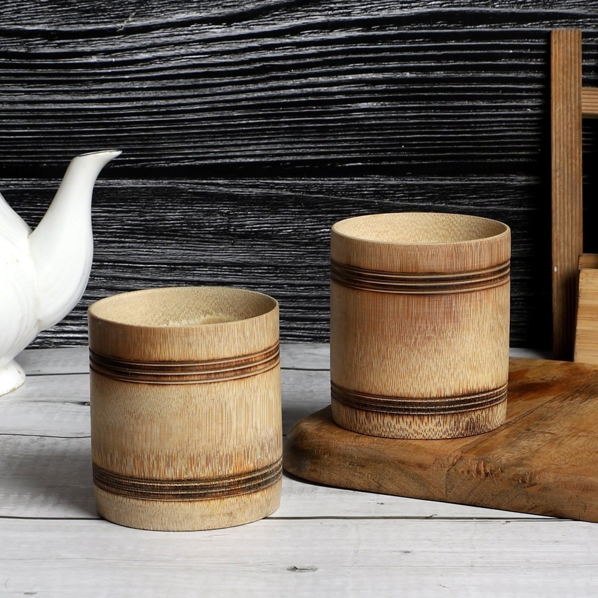 Handmade Bamboo Whiskey Glass with Smoked Finish (Set of 2) – Kitchen Organizers on Brown Living™. SKU: SK - BWC - CD - 02 - SW. Img 1.