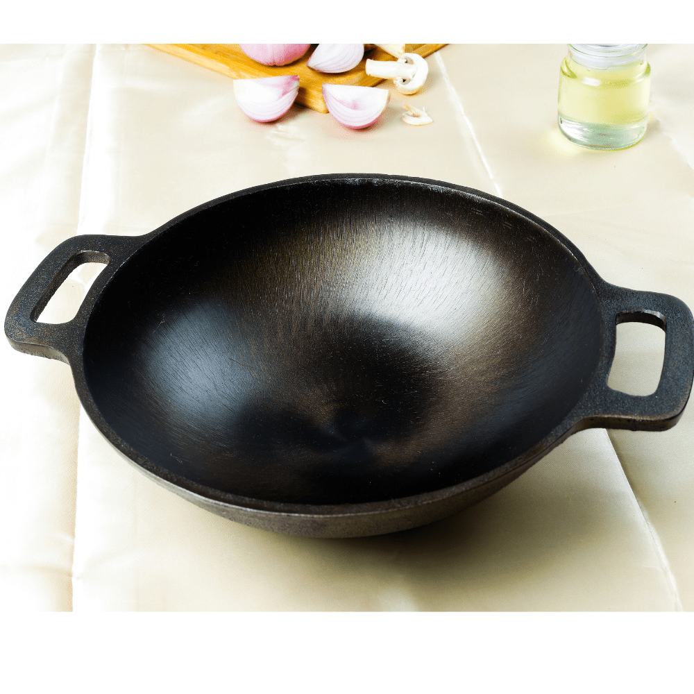 Handmade Cast Iron Combo (Kadai + Dosa Tawa + Skillet) – Cookware on Brown Living™. SKU: CastIron - Combo - 4 - 7250g - packof3. Img 2.