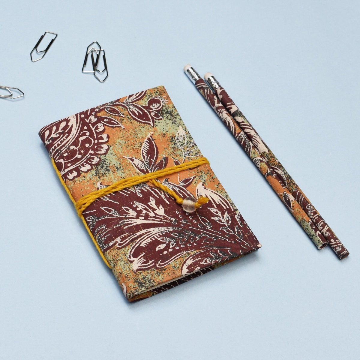 Handmade Rustic Floral Pocket Diary & Sustainable Pencils Set – Stationary on Brown Living™. SKU: MJ00017ST. Img 2.