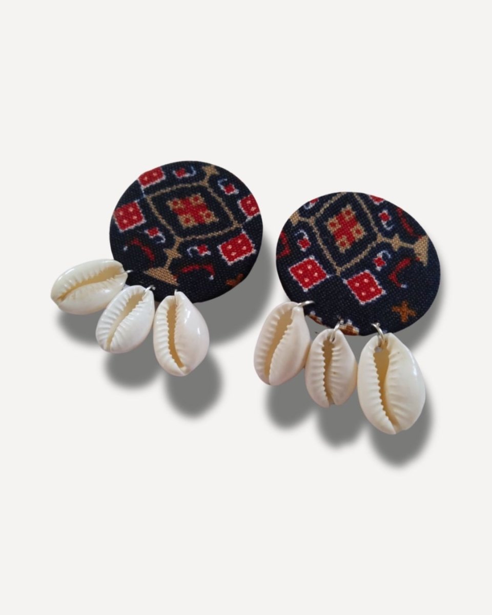 Handprinted Shell Studs for Minimal Styling – Womens earrings by The serene by Rainvas available on Brown Living™. . SKU: RVS - SER - EAR - 108. Img 5.