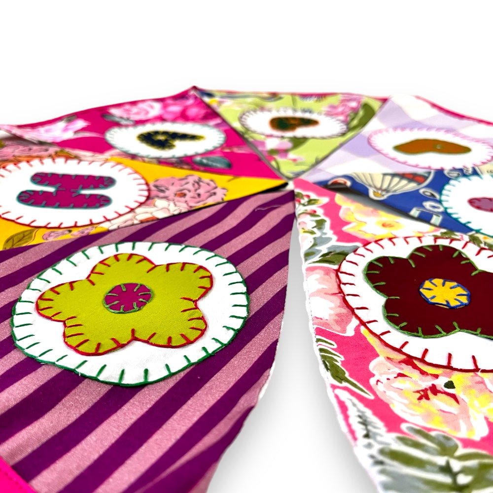 Upcycled Fabric Bunting "Happy Anniversary" – Wall Decor on Brown Living™. SKU: UMW - BUNTING - ANNIVERSARY - 01. Img 5.