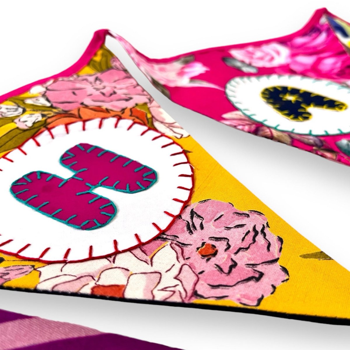 Upcycled Fabric Bunting "Happy Anniversary" – Wall Decor on Brown Living™. SKU: UMW - BUNTING - ANNIVERSARY - 01. Img 7.