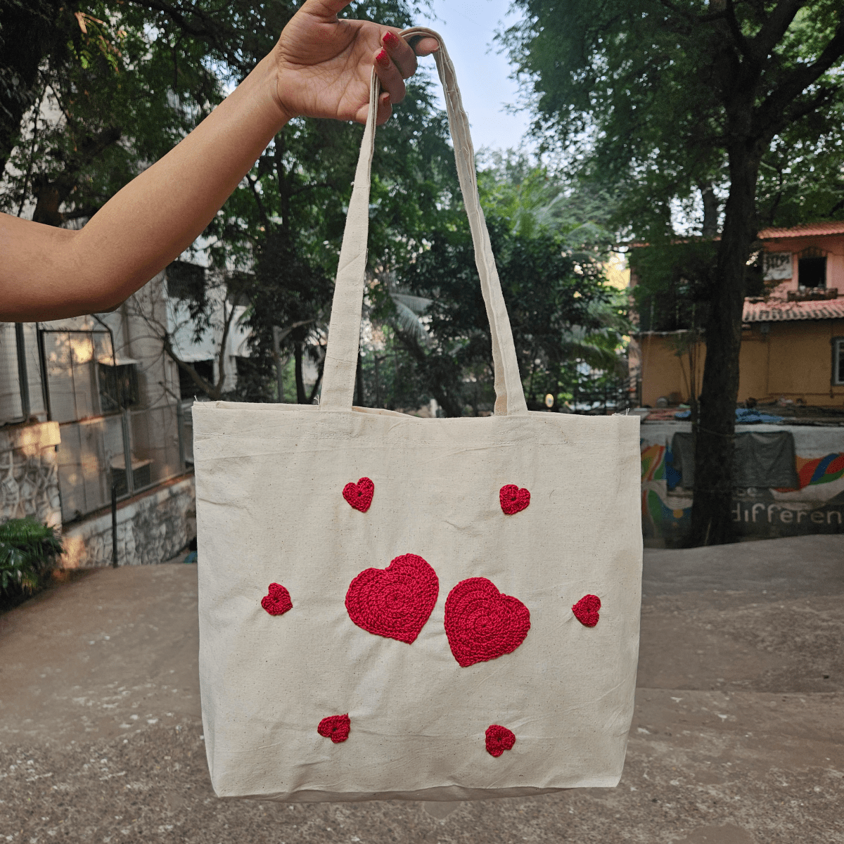 Heart Hand Crochet Tote Bag for Women - Handmade and Eco - Friendly – Tote Bag on Brown Living™. SKU: WTTH1. Img 3.