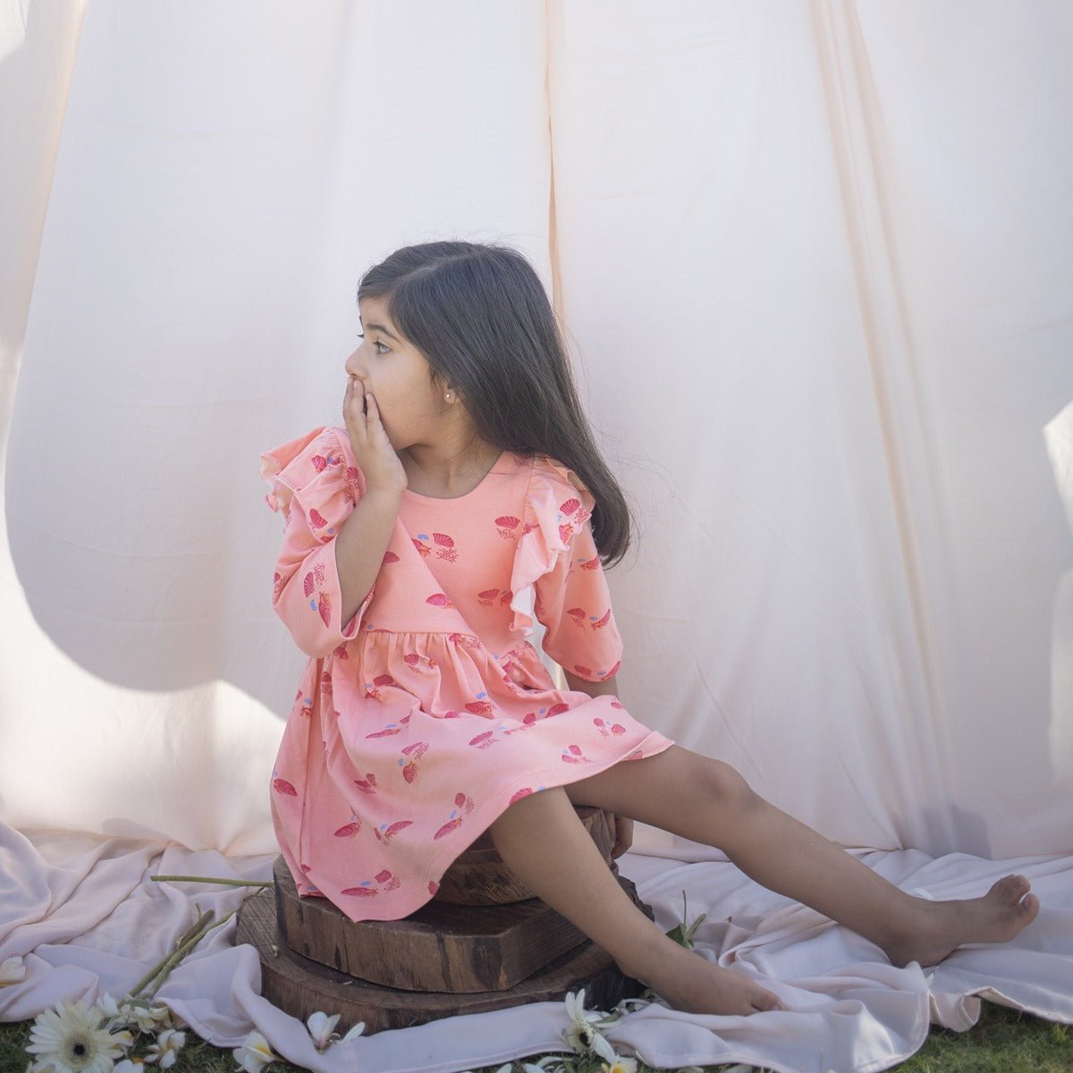 Hermit Crab Breathable Cotton Baby Dress – Organic Ruffle Style | Verified Sustainable by Brown Living™