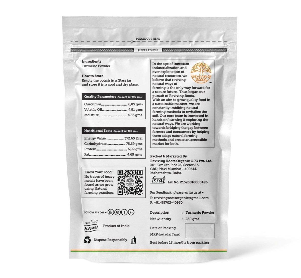 High Curcumin Organic Turmeric Powder - 250g Pouch – Seasonings & Spices on Brown Living™. SKU: organic - turmeric - powder - 250g - pouch. Img 3.