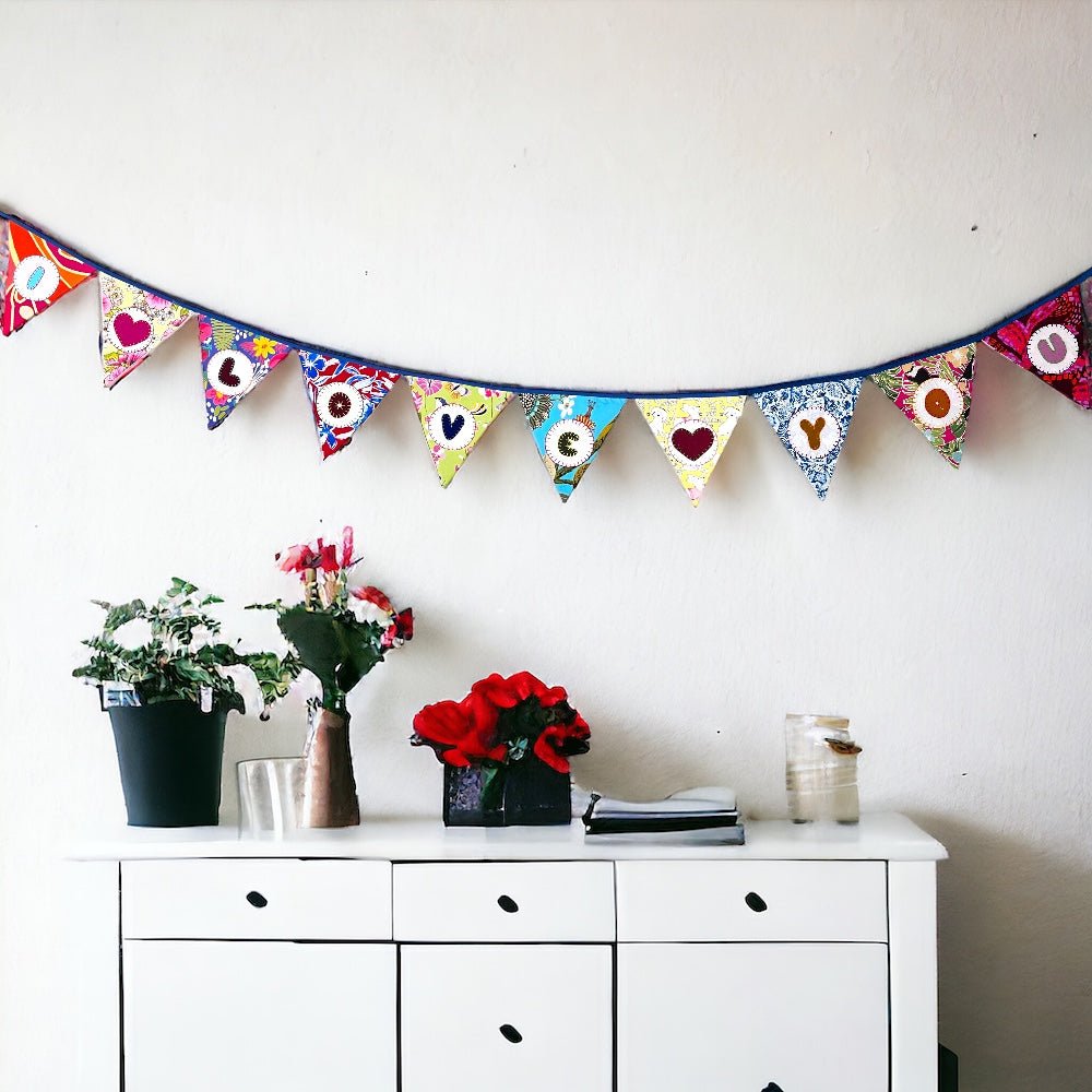 "I Love You" Upcycled Fabric Bunting | Verified Sustainable by Brown Living™