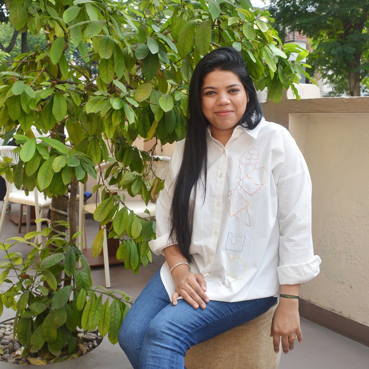 Ice Cream Embroidered Shirt for Women - White – Womens Shirt on Brown Living™. SKU: NANWS001EMB029 - S. Img 3.