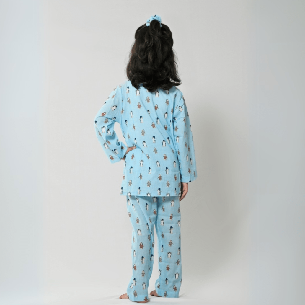 100% Cotton Icy Snuggles Kids Kurta & Pants Set – Kids Nightwear on Brown Living™. SKU: oceanblue - organic - cotton - shirt - 014473. Img 3.