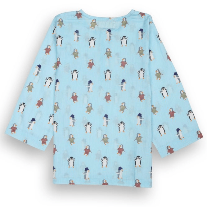 100% Cotton Icy Snuggles Kids Kurta & Pants Set – Kids Nightwear on Brown Living™. SKU: oceanblue - organic - cotton - shirt - 014473. Img 4.