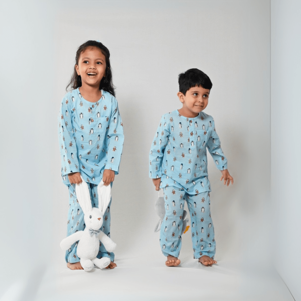 100% Cotton Icy Snuggles Kids Kurta & Pants Set – Kids Nightwear on Brown Living™. SKU: oceanblue - organic - cotton - shirt - 014473. Img 1.