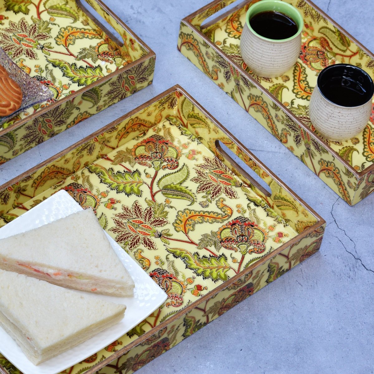 Indian Crafted Rectangular Trays - Pack of 3 – Home Decor on Brown Living™. SKU: MJ00154TY. Img 3.