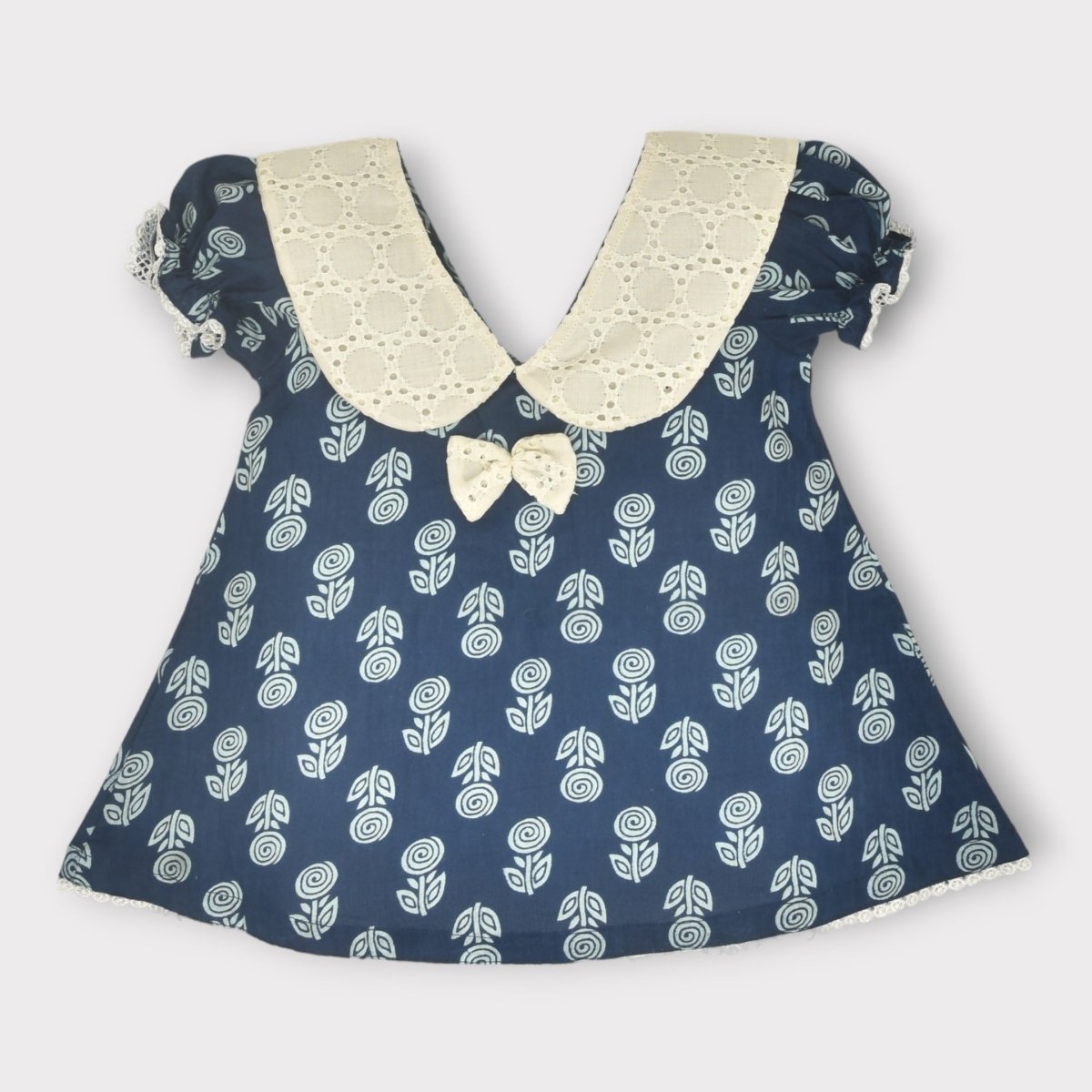 Indigo Printed Cotton Baby Dress with Rose Design | Verified Sustainable by Brown Living™
