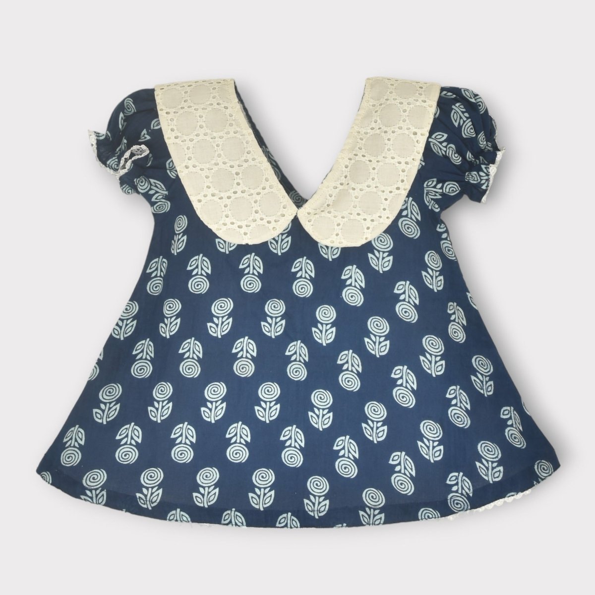 Indigo Printed Cotton Baby Dress with Rose Design | Verified Sustainable by Brown Living™