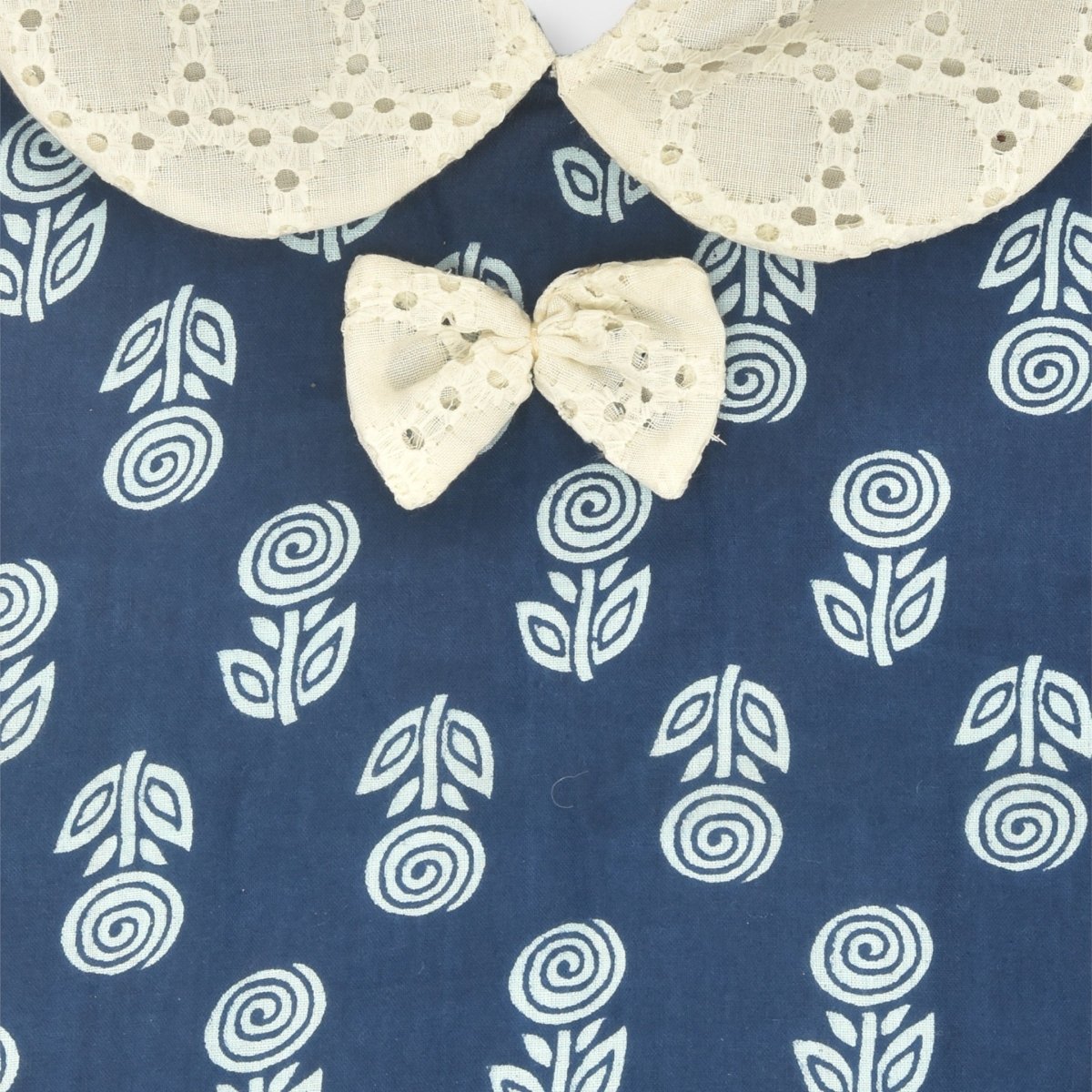 Indigo Printed Cotton Baby Dress with Rose Design