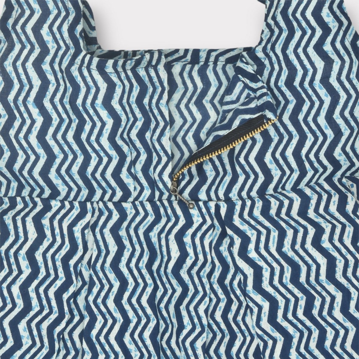 Indigo Printed Cotton Baby Dress with Wave Design