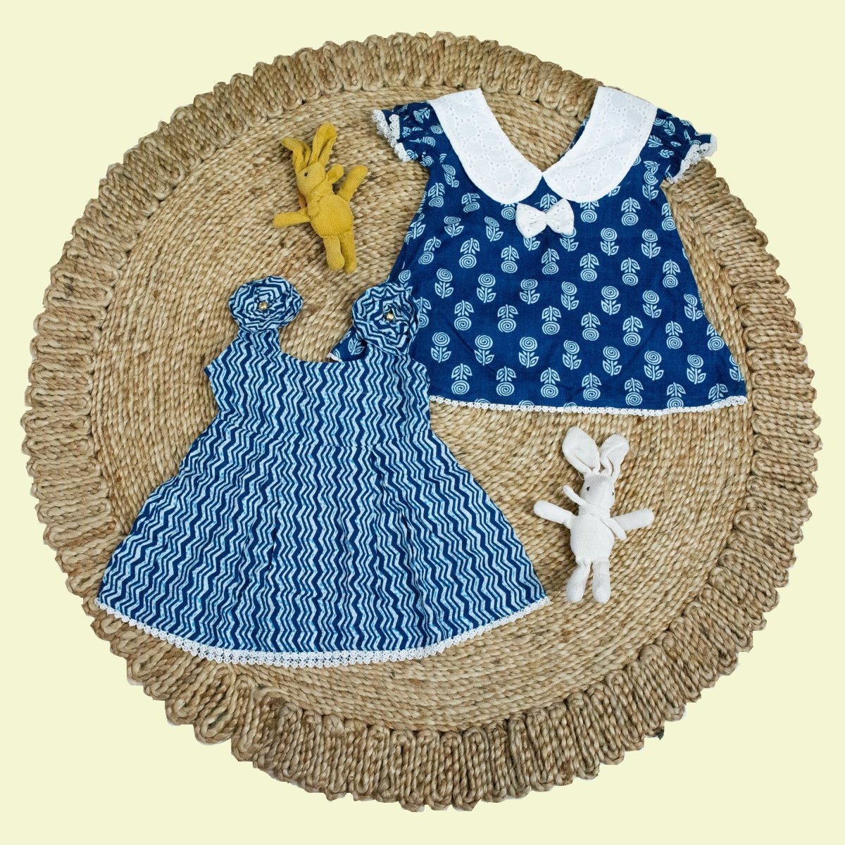 Indigo Pure Cotton Printed Baby Dress Combo - Set of 2 – Kids Frocks & Dresses by Stotra available on Brown Living™. Large . SKU: STRCOTPRIFROCOM04 - L. Img 21.