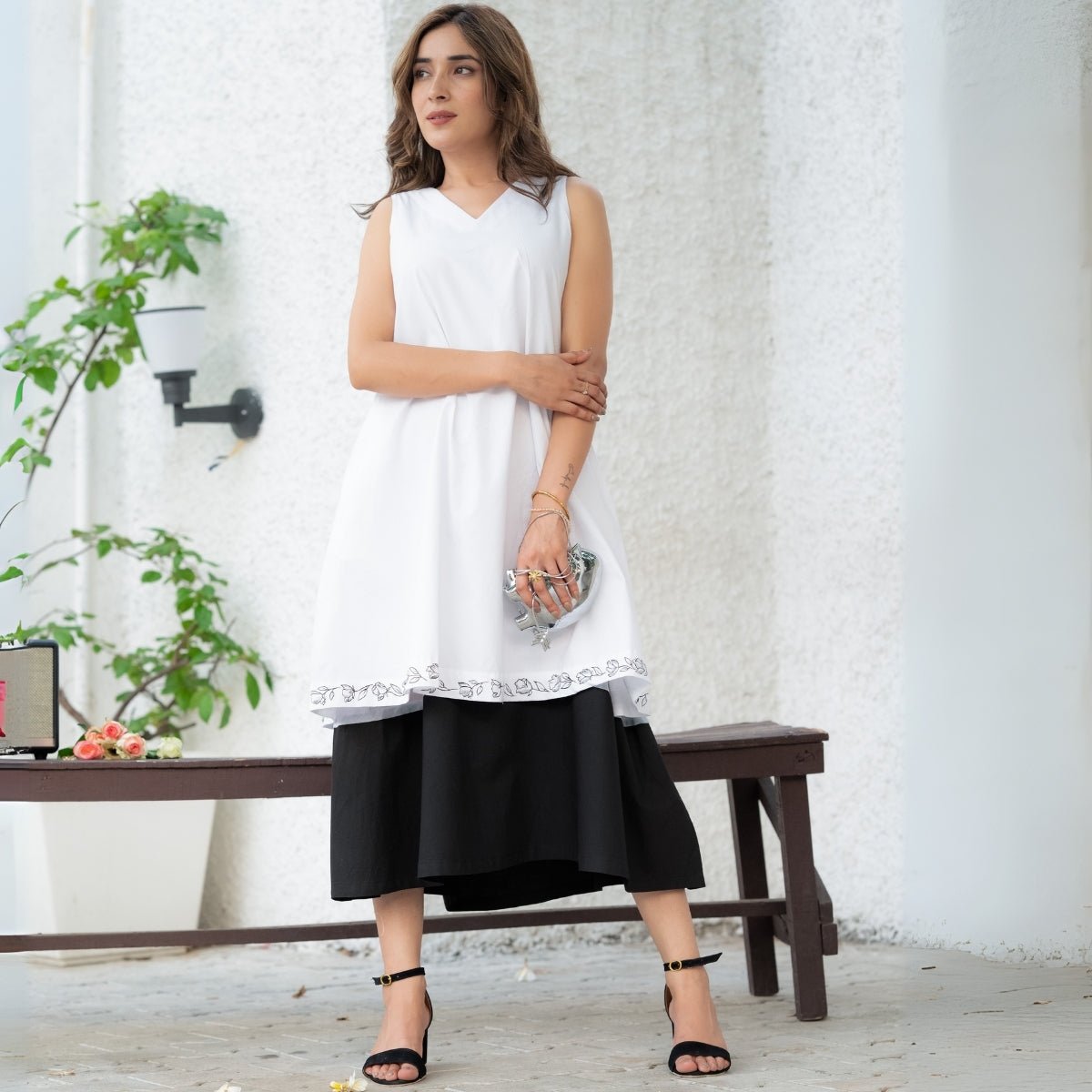 Ink & Ivory Handpainted Layered Cotton Dress | Verified Sustainable by Brown Living™