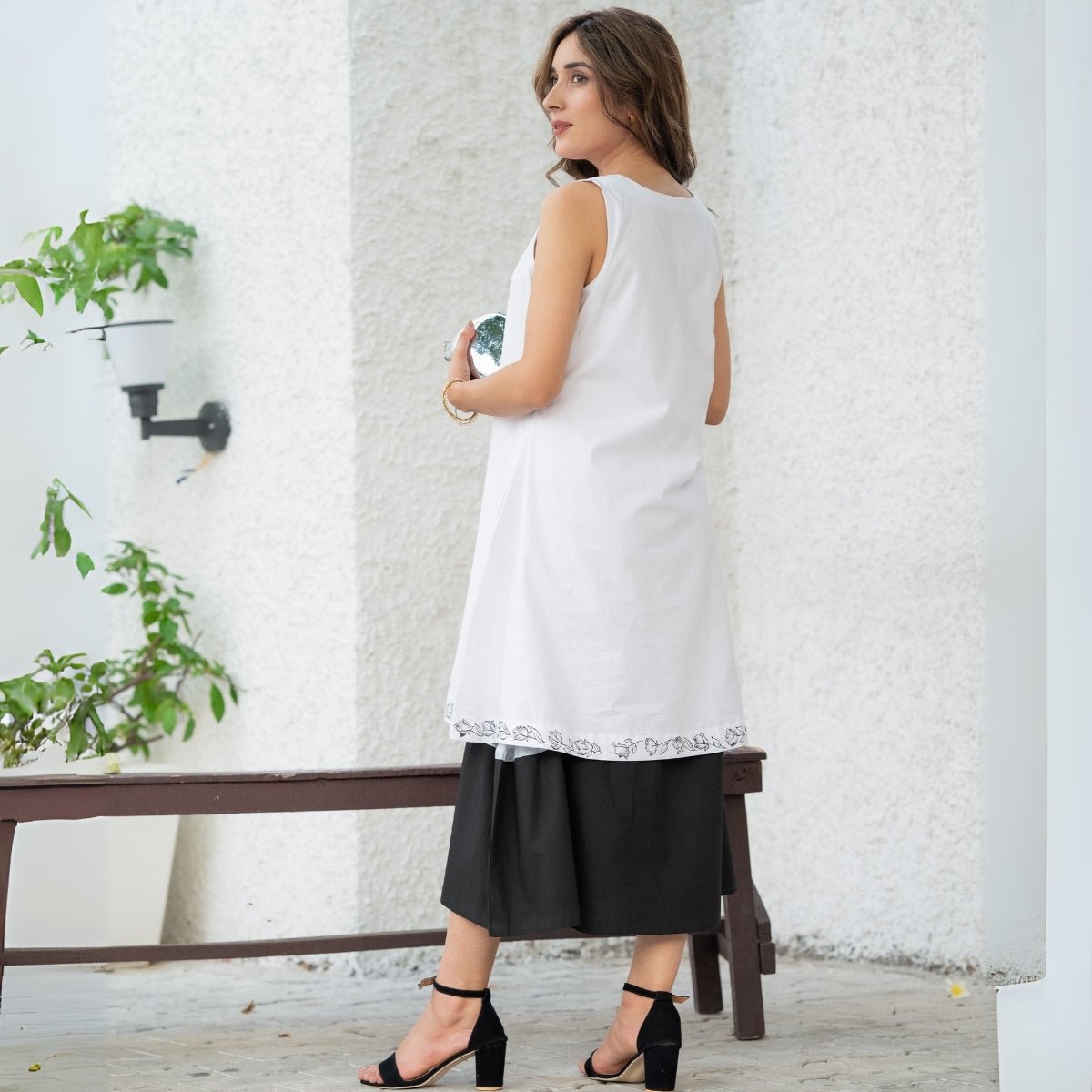 Ink & Ivory Handpainted Layered Cotton Dress | Verified Sustainable by Brown Living™