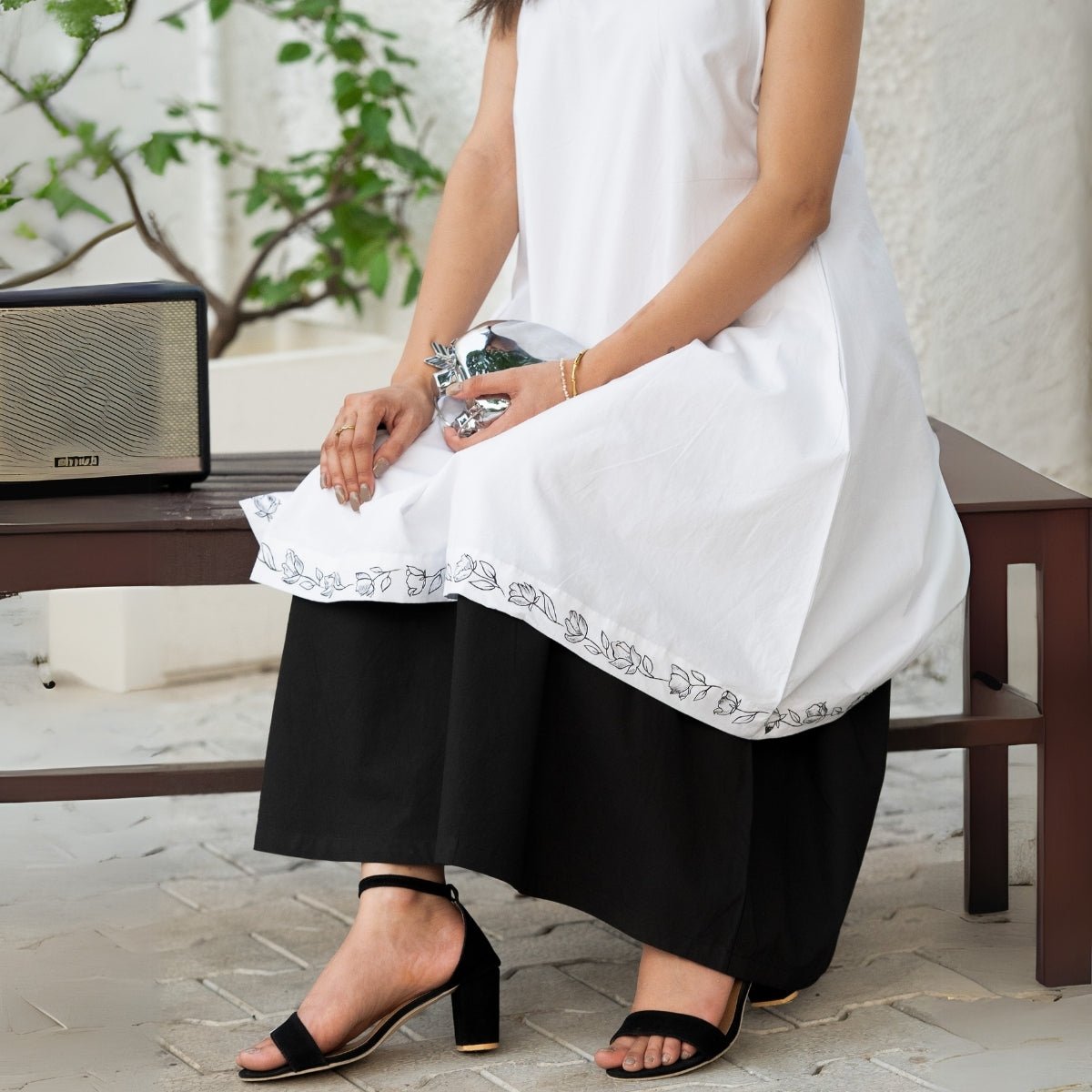 Ink & Ivory Handpainted Layered Cotton Dress | Verified Sustainable by Brown Living™